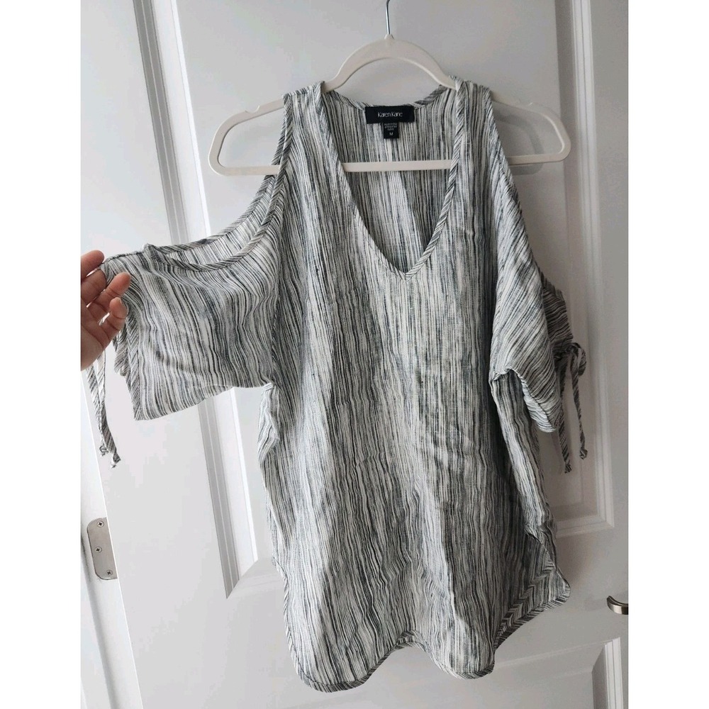 Karen Kane Women's cold shoulder Tunic Top black and white marled Linen Size M